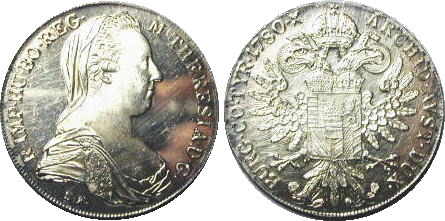 １７８０年銘のマリア・テレジア銀貨